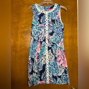 Lilly Pulitzer Mila High Tide Navy Party In Paradise Stretch Shift Dress